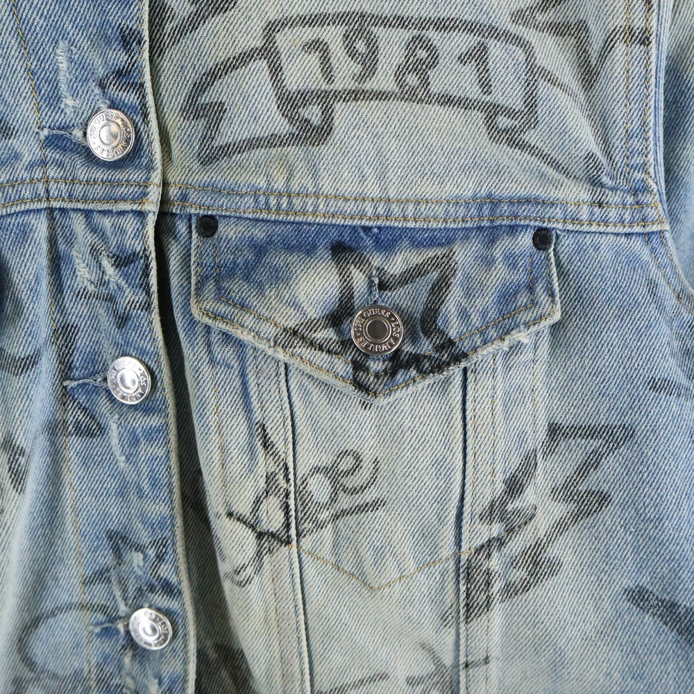 GUESS(ゲス) OVERSIZED DENIM JACKET インクデザイン Gジャン ダメージ加工 デニム ボアライナー M W94N74D3TZ0