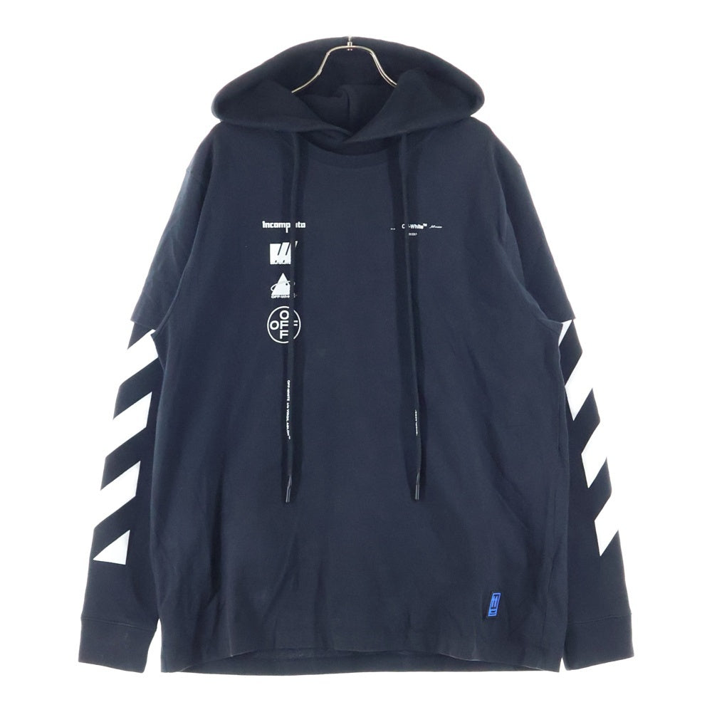 OFF-WHITE(オフホワイト) DIAG MARIANA DOUBLE TEE HOODIE レイヤード パーカー ブラック ダイアグラム マリア S