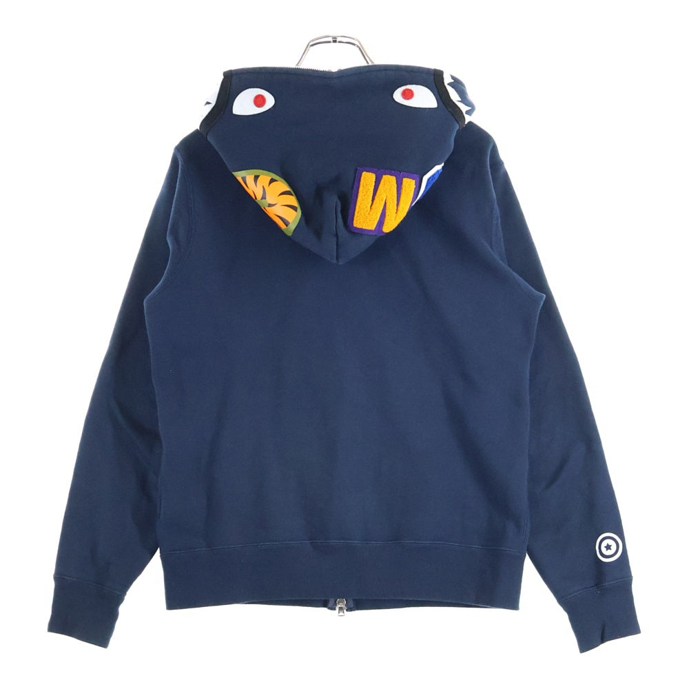 A BATHING APE(アベイシングエイプ) MULTIFONT SSHARK FULLZIP ロゴワッペン シャーク フルジップパーカー ネイビー 001ZPI301001M