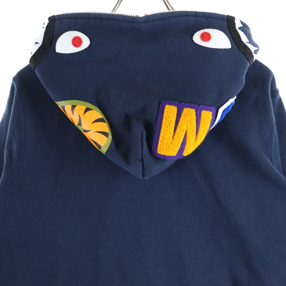 A BATHING APE(アベイシングエイプ) MULTIFONT SSHARK FULLZIP ロゴワッペン シャーク フルジップパーカー ネイビー 001ZPI301001M