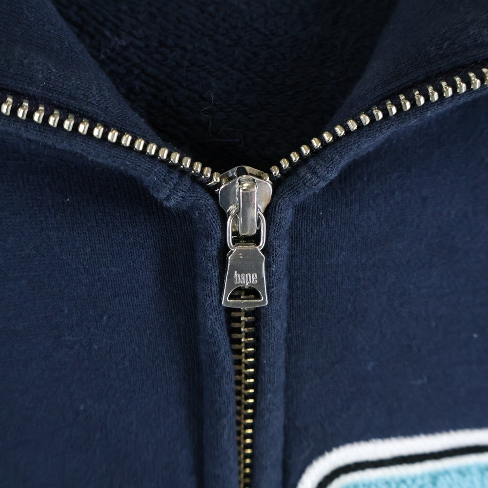 A BATHING APE(アベイシングエイプ) MULTIFONT SSHARK FULLZIP ロゴワッペン シャーク フルジップパーカー ネイビー 001ZPI301001M