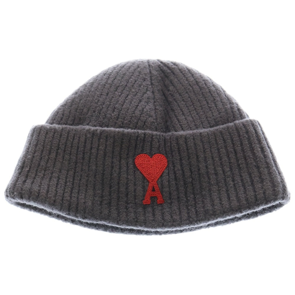 AMI Alexandre Mattiussi(アミアレクサンドルマテュッシ) ADC BEANIE ハートロゴ刺繍 ビーニーニットキャップ UHA235.018 グレー