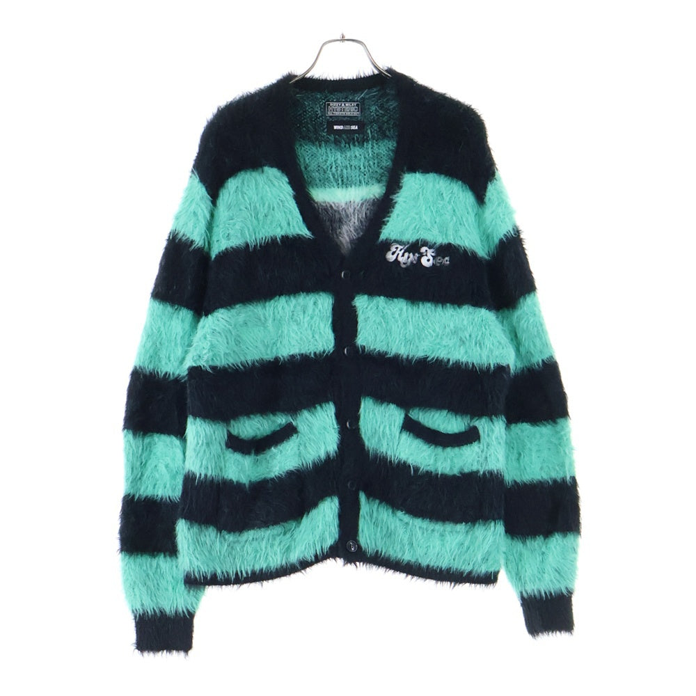 WIND AND SEA(ウィンダンシー) ×HYSTERICGLAMOUR ボーダー ニット カーディガン グリーン/ブラック WDS-C-HYS-24-Q2-06
