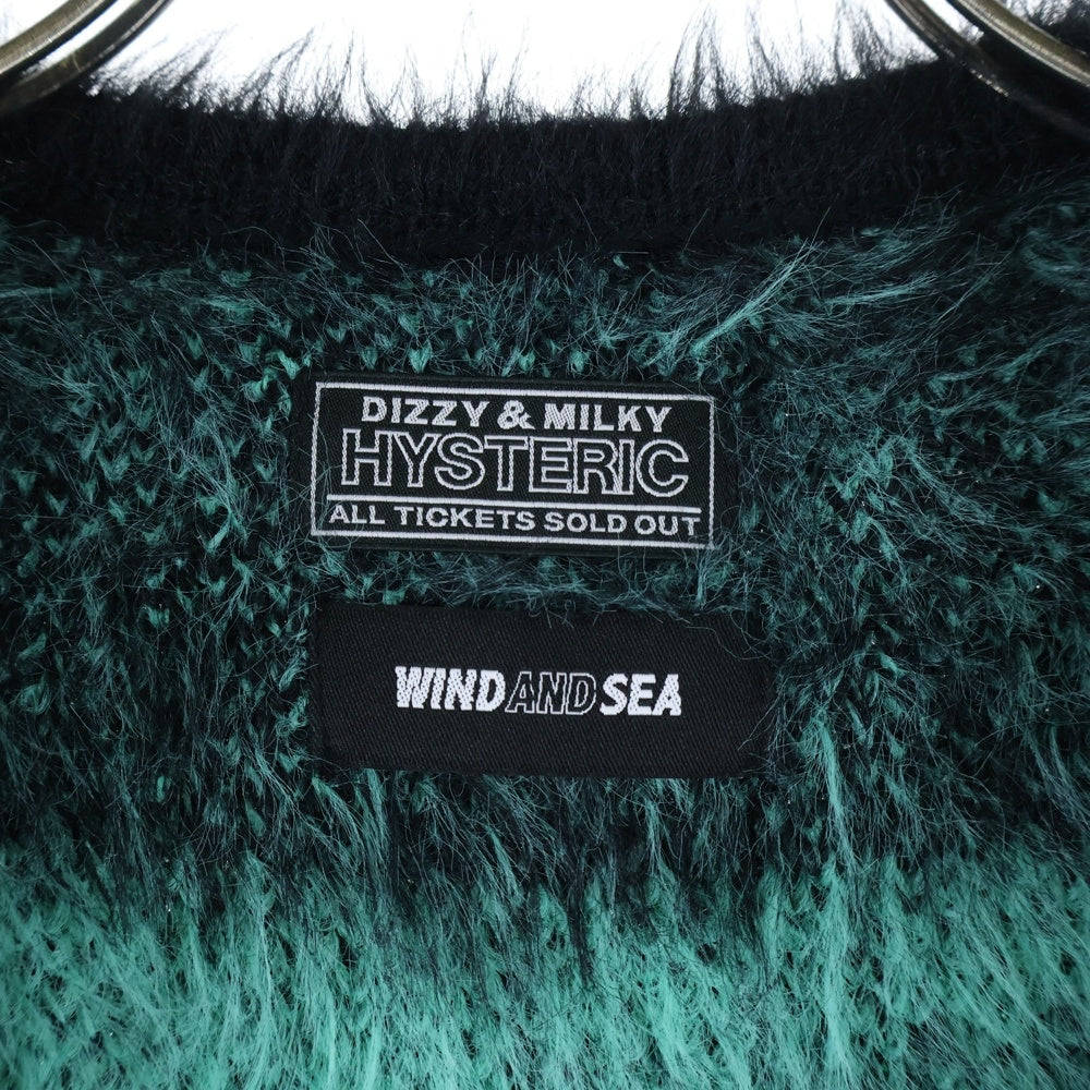 WIND AND SEA(ウィンダンシー) ×HYSTERICGLAMOUR ボーダー ニット カーディガン グリーン/ブラック WDS-C-HYS-24-Q2-06