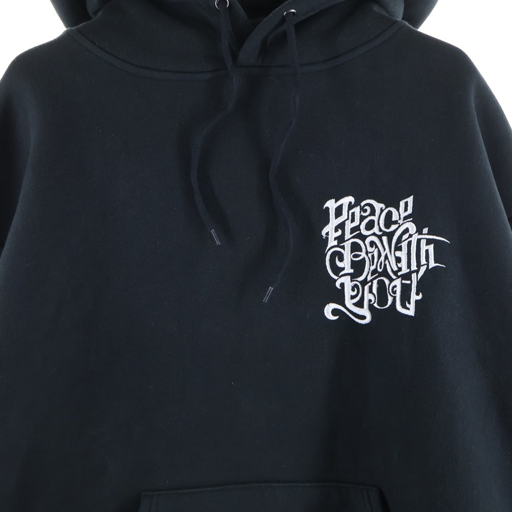 EXAMPLE(エグザンプル) Peace Be With You グラフィック刺繍 ロゴフーディ ブラック