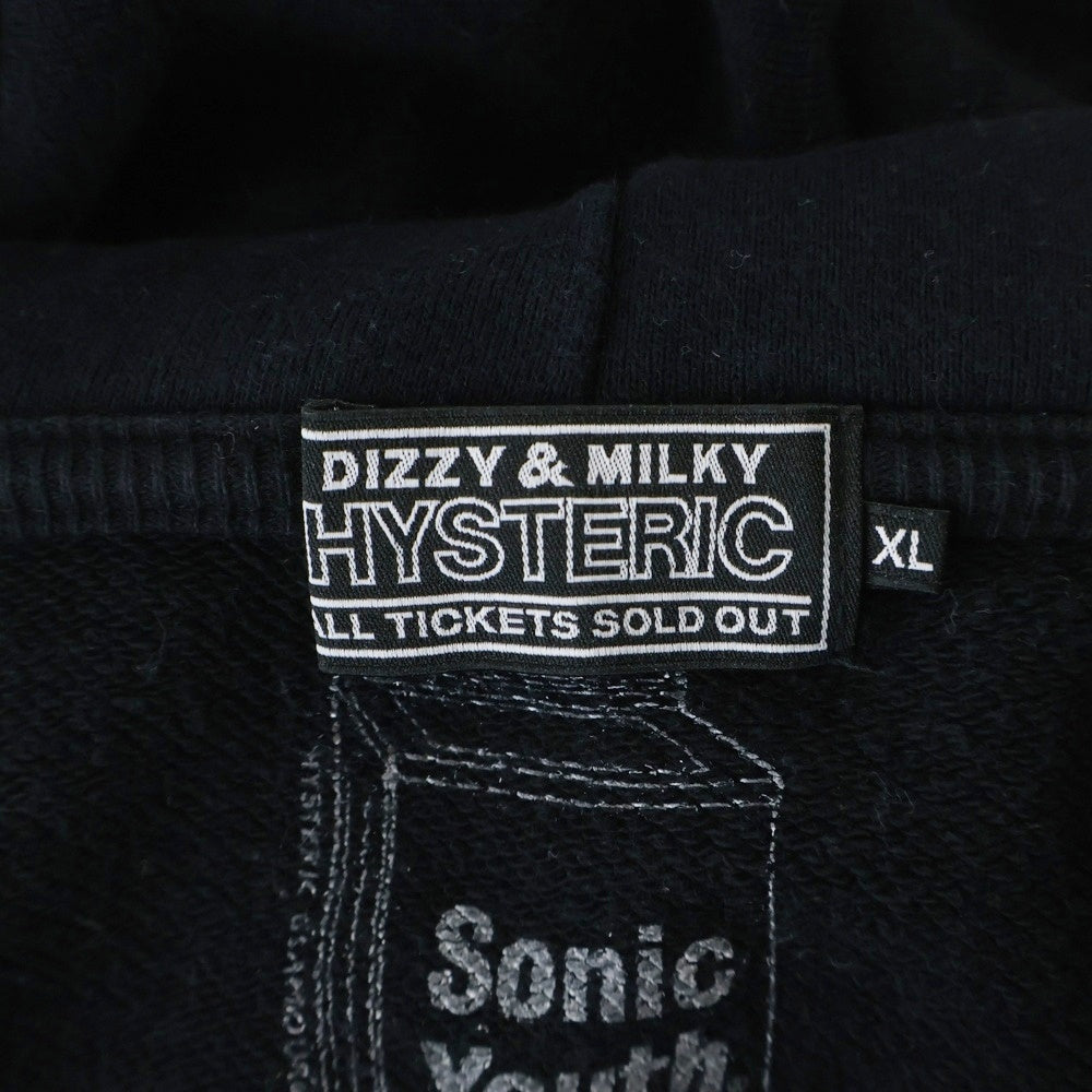 HYSTERIC GLAMOUR(ヒステリックグラマー) ×SONIC YOUTH バックプリント ジップフーディ 02231CF04 ブラック
