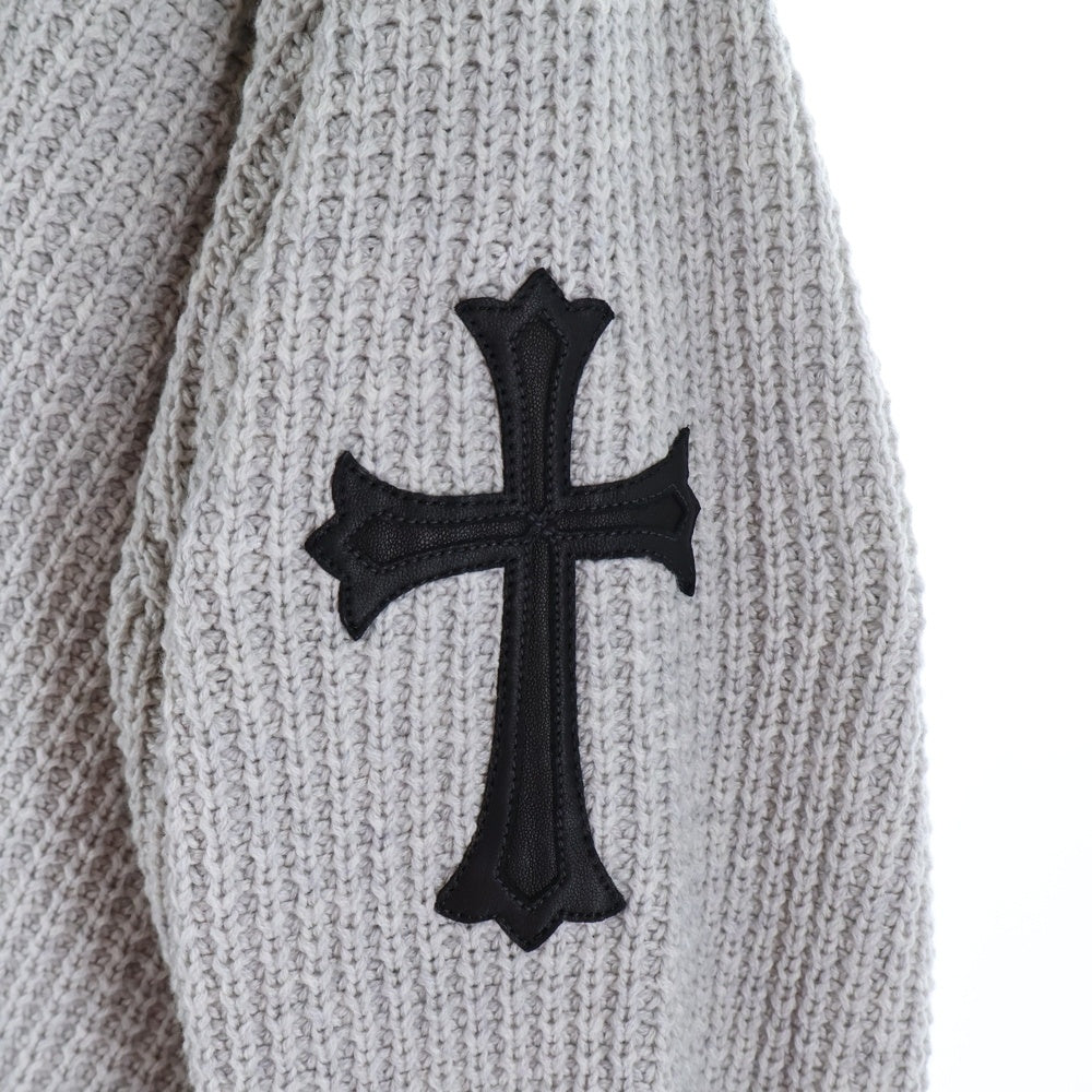 CHROME HEARTS(クロムハーツ) HIT & RUN CARDIGAN カシミア レザークロスパッチ カーディガン グレー