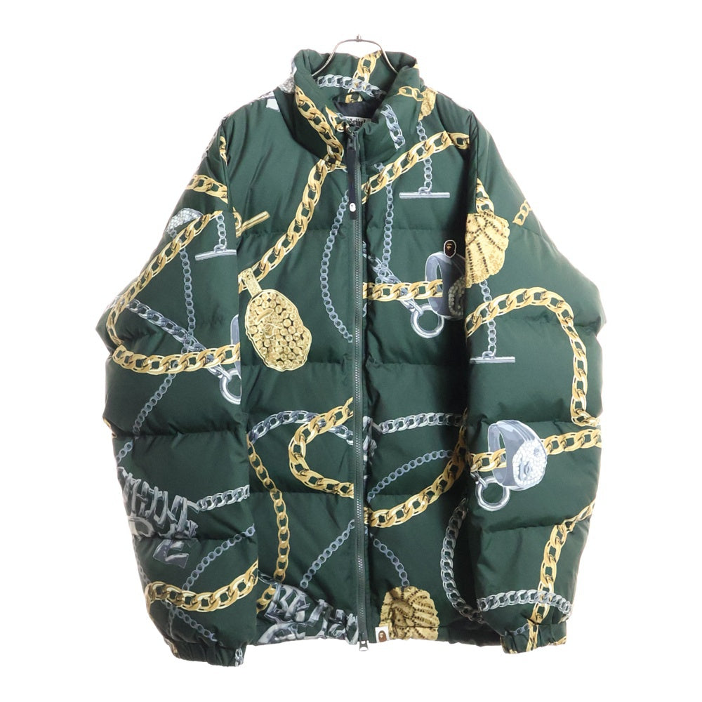 A BATHING APE(アベイシングエイプ) JEWELS SHARK 総柄 ジップアップ ダウンジャケット 001DNJ801002M グリーン