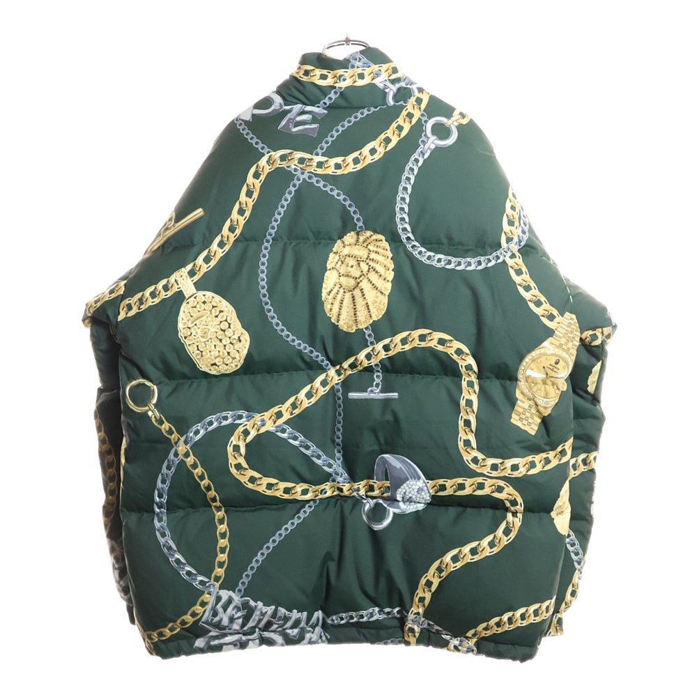 A BATHING APE(アベイシングエイプ) JEWELS SHARK 総柄 ジップアップ ダウンジャケット 001DNJ801002M グリーン