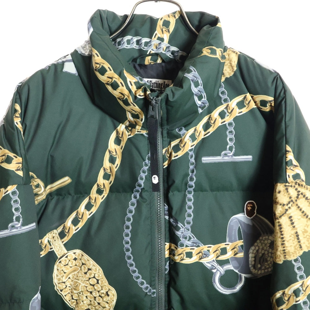 A BATHING APE(アベイシングエイプ) JEWELS SHARK 総柄 ジップアップ ダウンジャケット 001DNJ801002M グリーン
