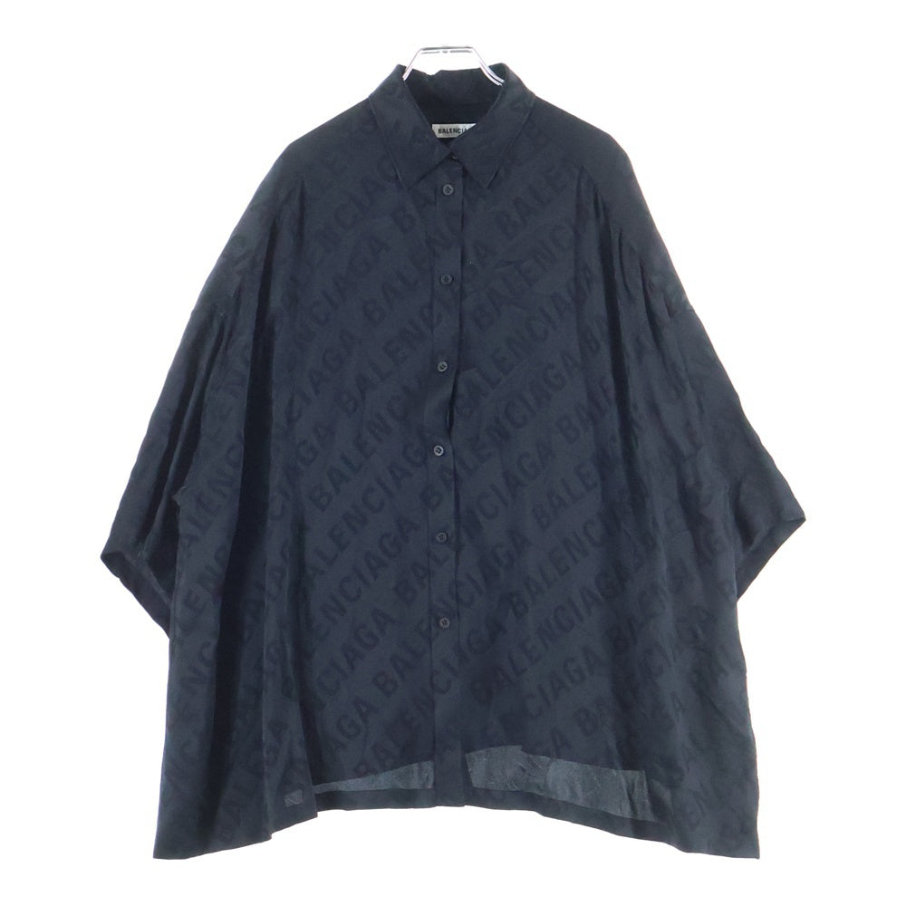 BALENCIAGA(バレンシアガ) 20SS アセテート レーヨン ガンクラブチェック 千鳥格子総柄 ジャガード レギュラーカラー 半袖シャツ ブラック 595038 TID28