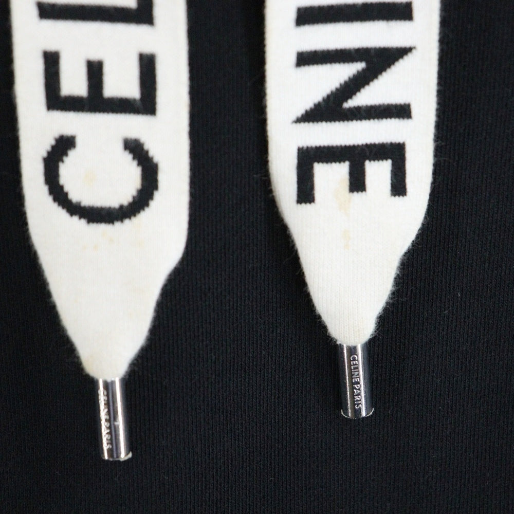 【美品】セリーヌ　ドローコードロゴ　パーカー　ブラック CELINE(セリーヌ) ロゴドローコード プルオーバーパーカー ブラック
