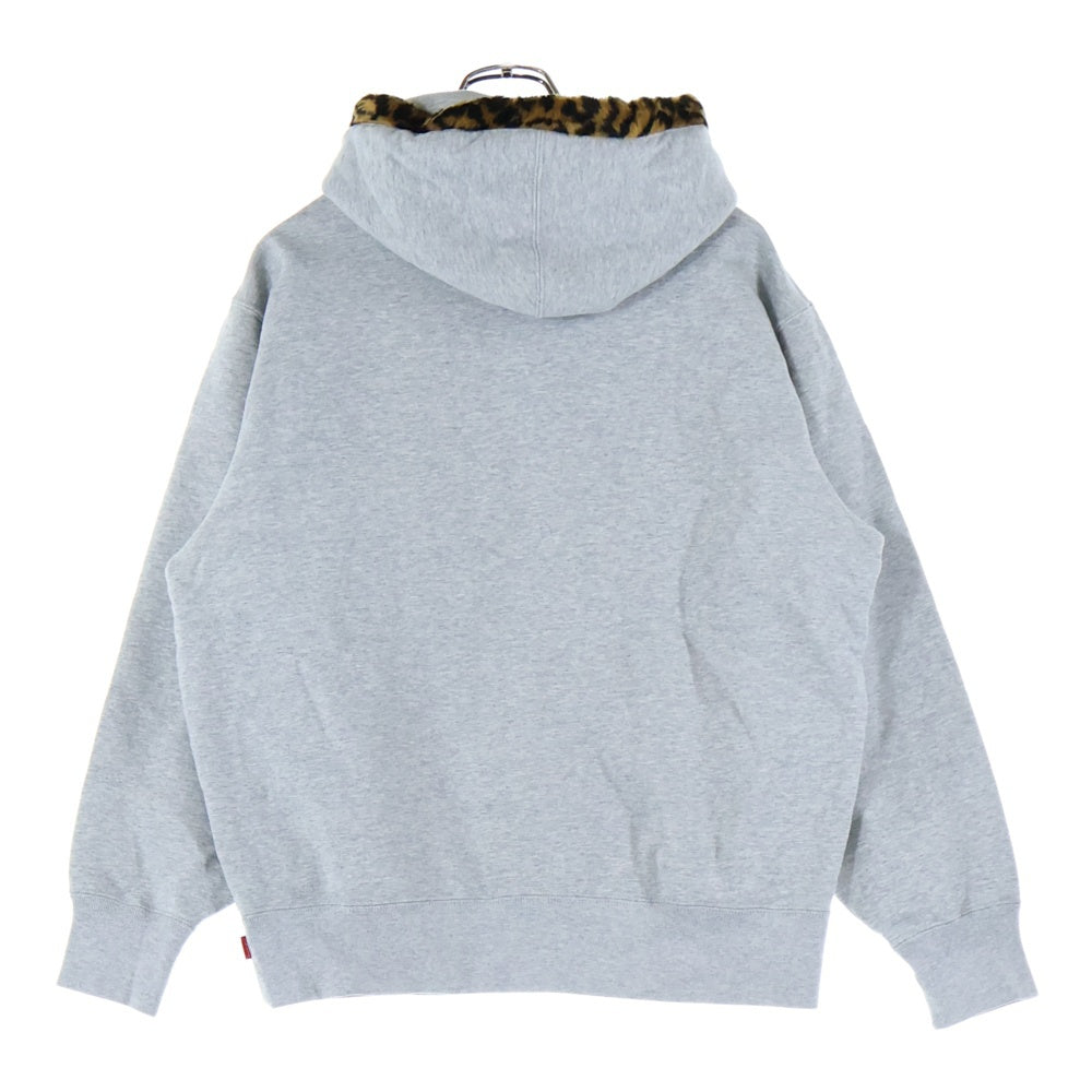 SUPREME(シュプリーム) 21AW Leopard Trim Hooded Sweatshirt レオパードフーディ フロントロゴ プルオーバーパーカー グレー