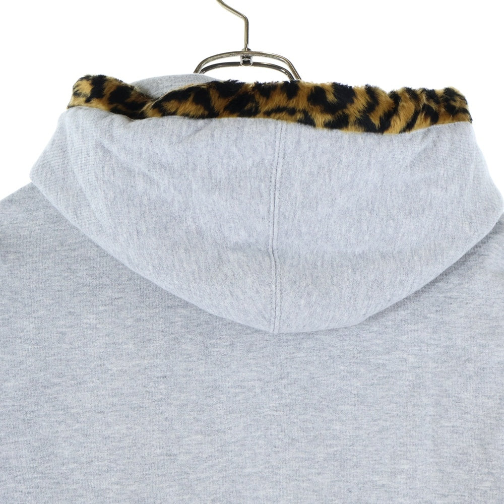 SUPREME(シュプリーム) 21AW Leopard Trim Hooded Sweatshirt レオパードフーディ フロントロゴ プルオーバーパーカー グレー