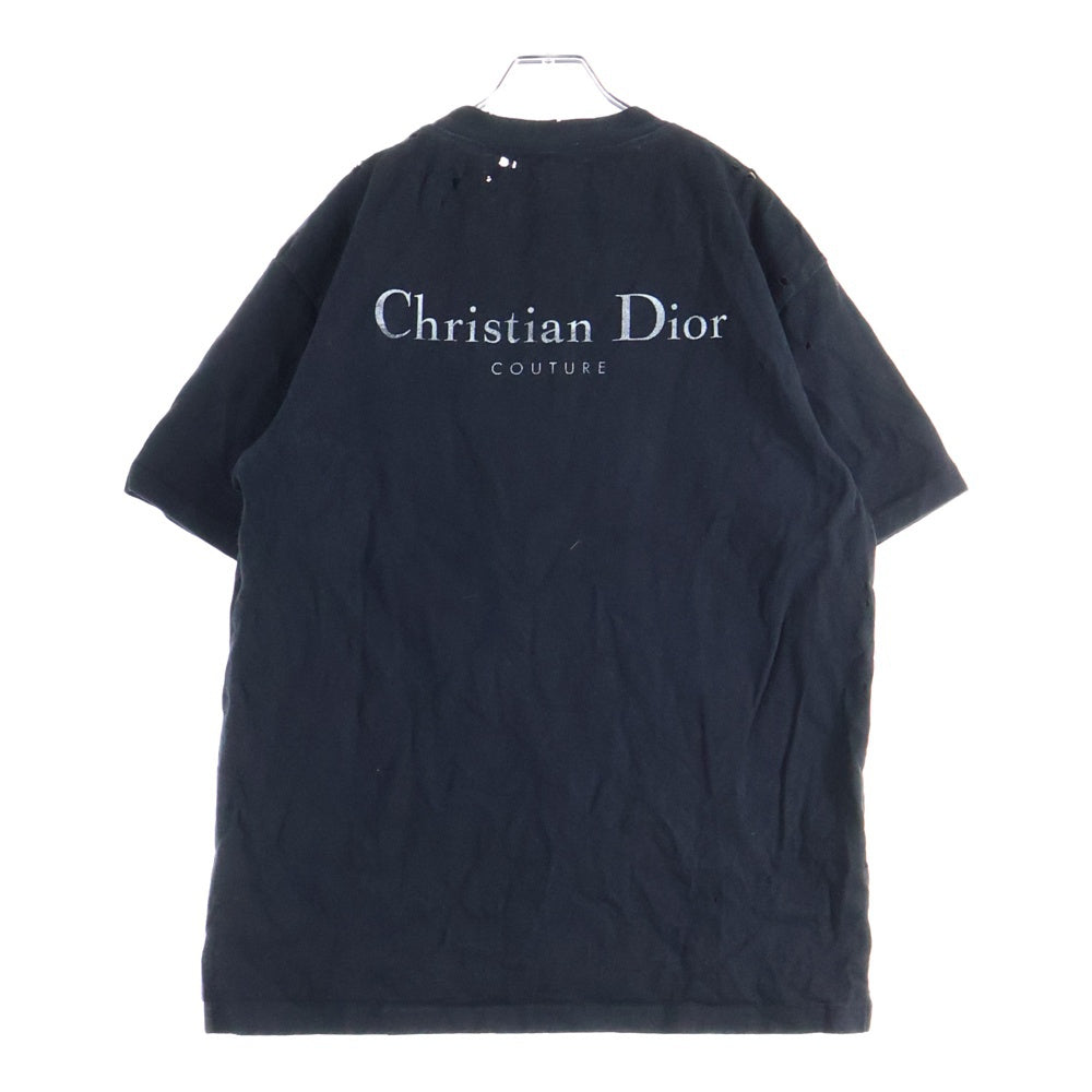 DIOR(ディオール) 23AW ダメージ加工 バックプリントロゴ コットン半袖Tシャツカットソー ホワイト 343J636A0849