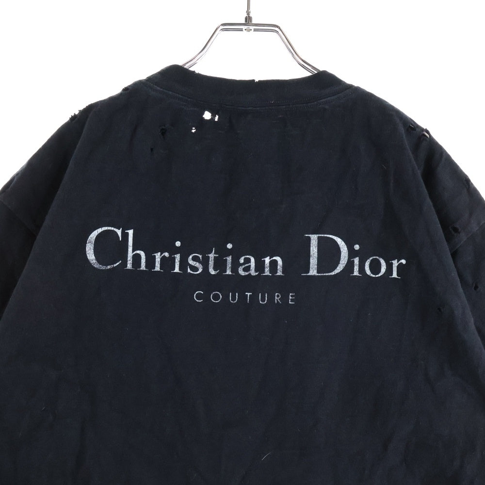 DIOR(ディオール) 23AW ダメージ加工 バックプリントロゴ コットン半袖Tシャツカットソー ホワイト 343J636A0849