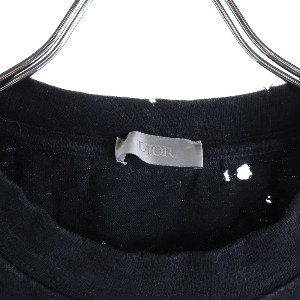 DIOR(ディオール) 23AW ダメージ加工 バックプリントロゴ コットン半袖Tシャツカットソー ホワイト 343J636A0849