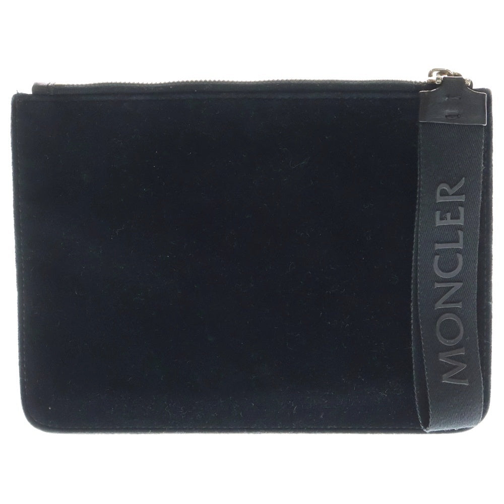 MONCLER(モンクレール) ロゴワッペン ベロア セカンド クラッチバッグ ブラック