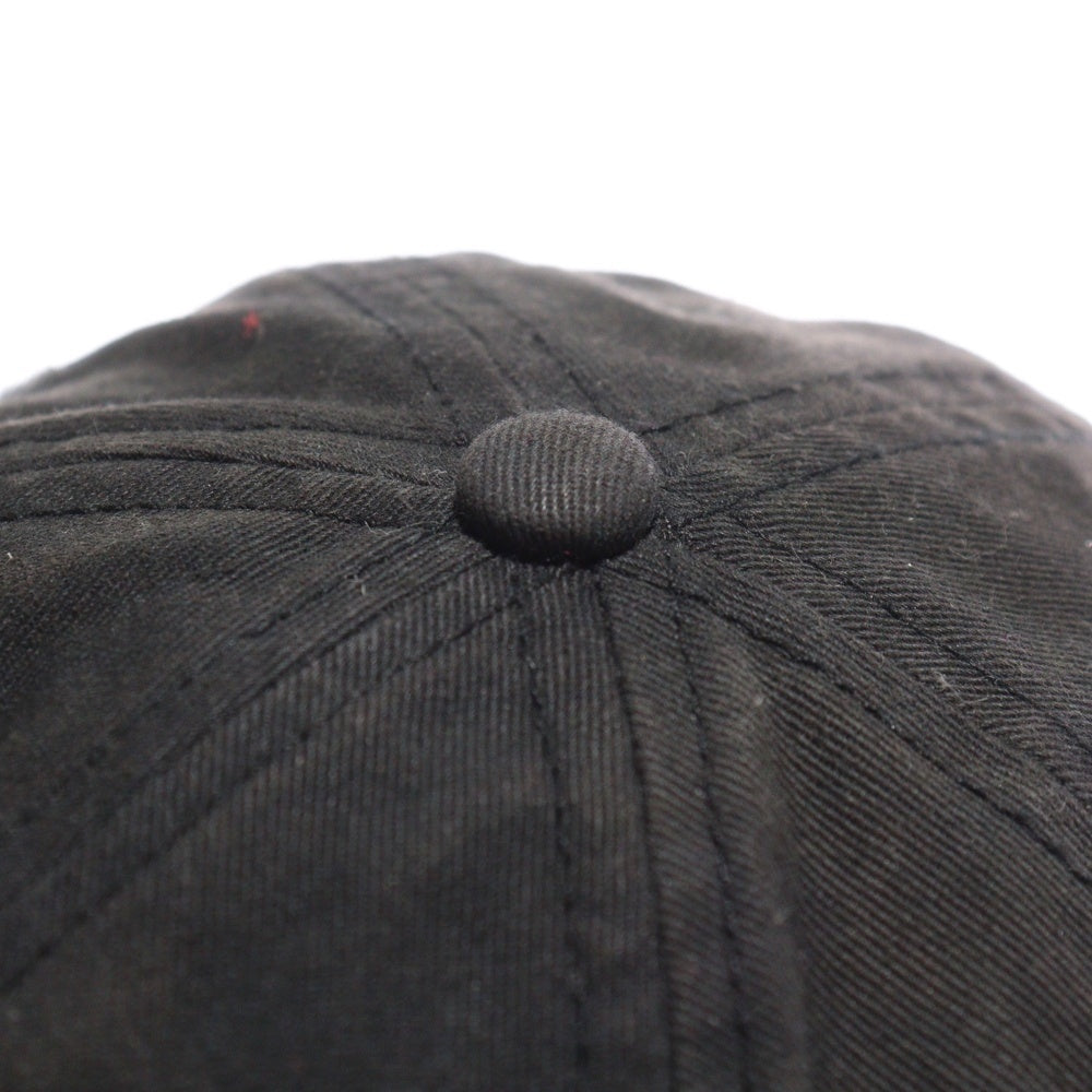 MARTINE ROSE(マーティンローズ) ROLL BACK CAP LEATHER PATCH ロゴ刺繍 レザーパッチ ダメージ加工 キャップ ブラック