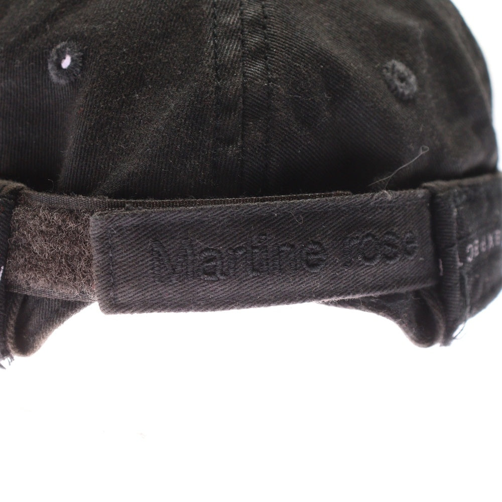MARTINE ROSE(マーティンローズ) ROLL BACK CAP LEATHER PATCH ロゴ刺繍 レザーパッチ ダメージ加工 キャップ ブラック