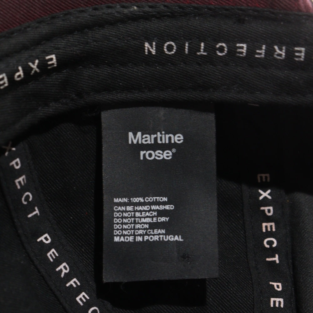 MARTINE ROSE(マーティンローズ) ROLL BACK CAP LEATHER PATCH ロゴ刺繍 レザーパッチ ダメージ加工 キャップ ブラック