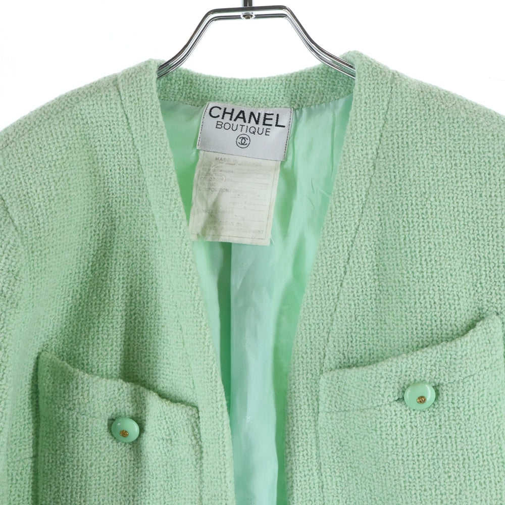 CHANEL(シャネル) ココマークボタン ツイード ジャケット エメラルドグリーン レディース