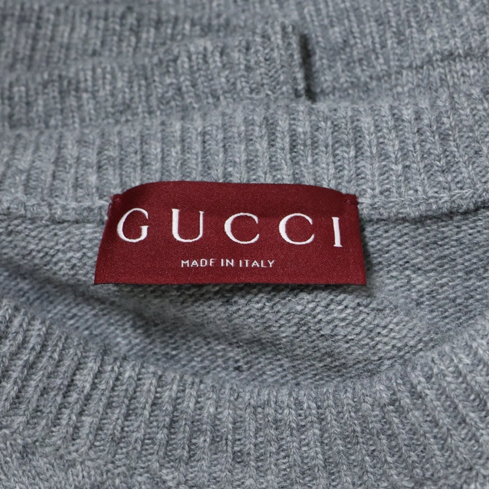 GUCCI(グッチ) ロゴ刺繍 インターシャ ウールニットセーター グレー 795347