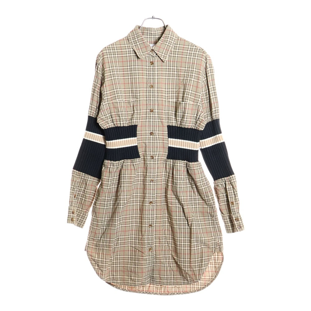 BURBERRY(バーバリー) ティッシ期 ノヴァチェック ニット切り替え シャツ ワンピース ベージュ 8036139