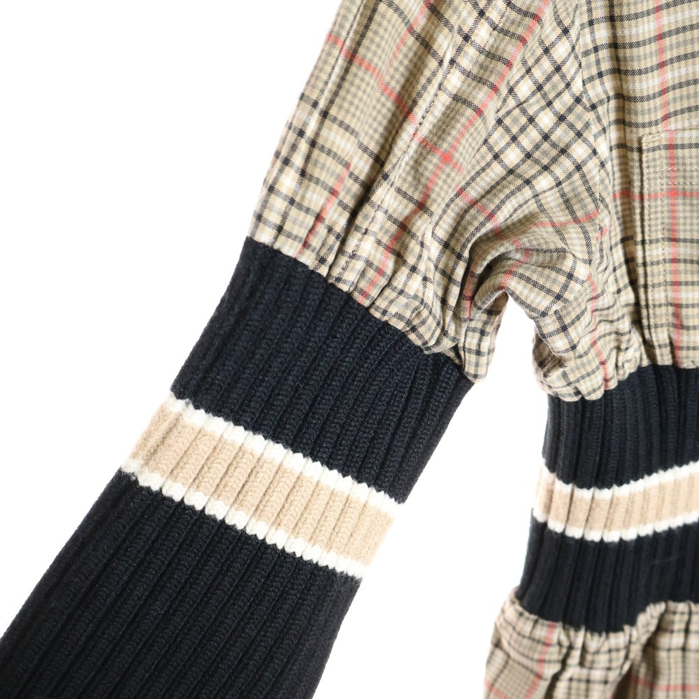 BURBERRY(バーバリー) ティッシ期 ノヴァチェック ニット切り替え シャツ ワンピース ベージュ 8036139