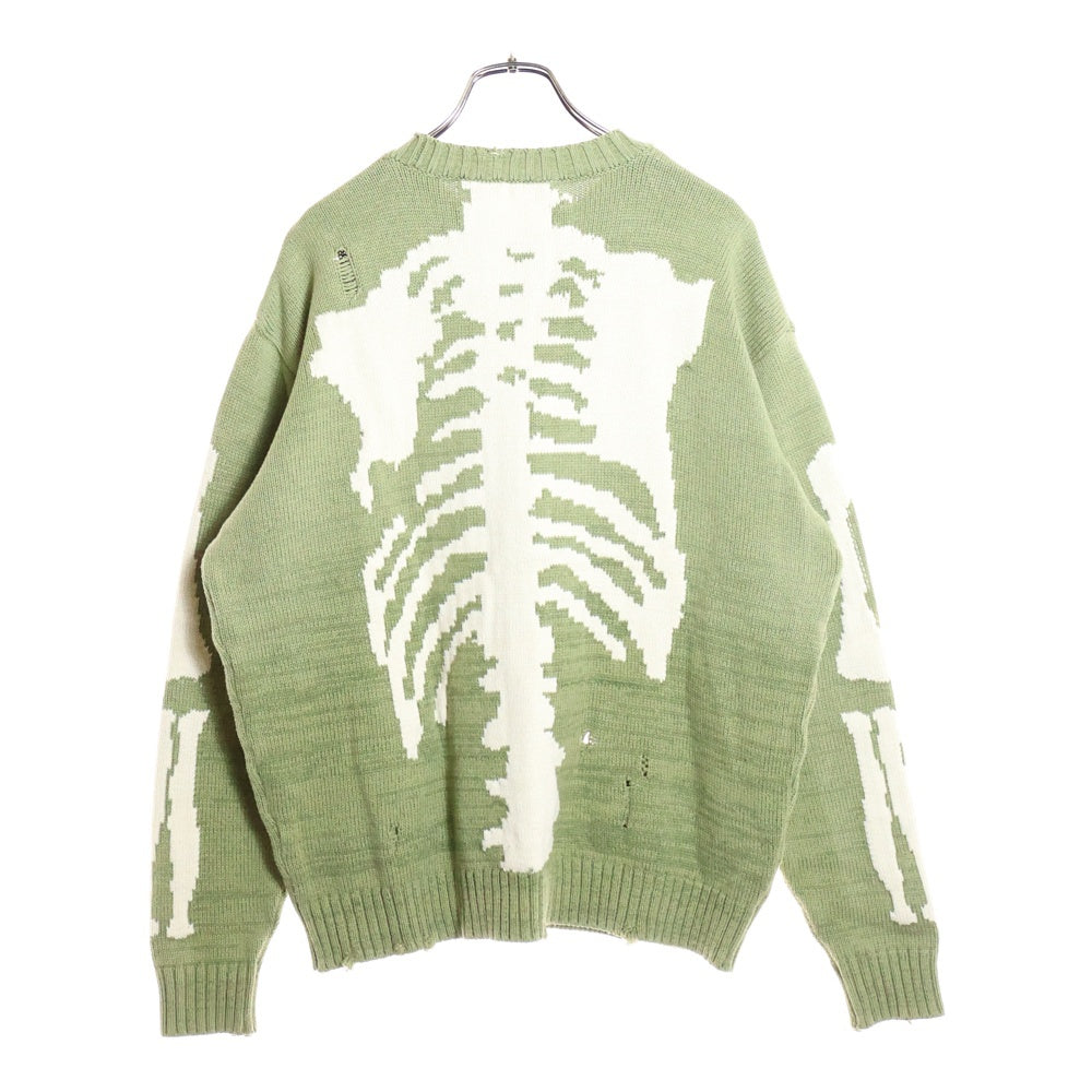 KAPITAL(キャピタル) 5G cotton knit BONE crew sweater バックボーンデザイン ダメージニットセーター カーキ
