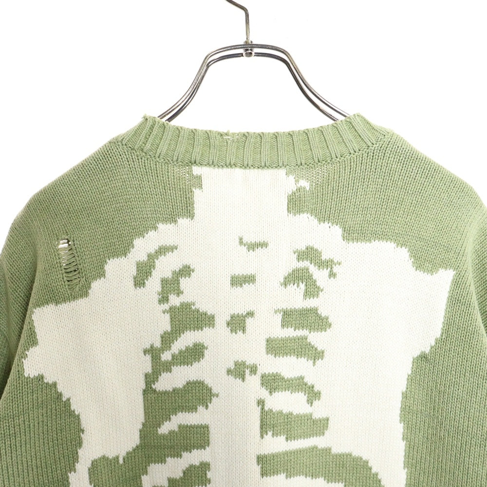 KAPITAL(キャピタル) 5G cotton knit BONE crew sweater バックボーンデザイン ダメージニットセーター カーキ
