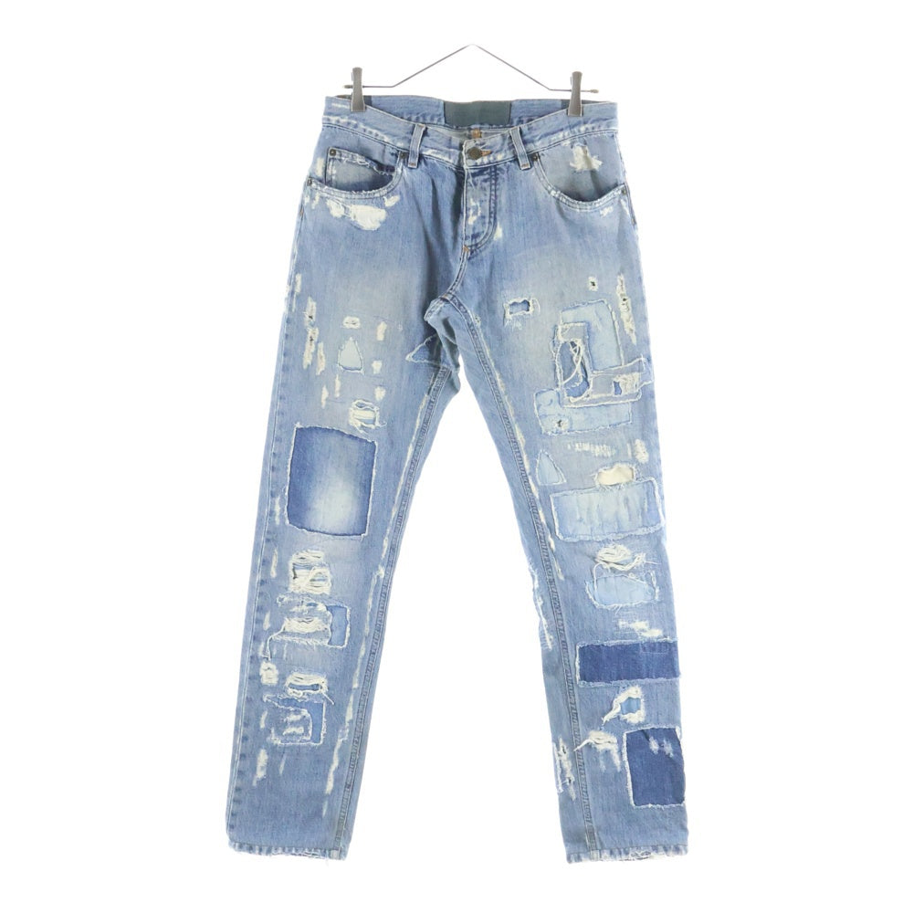 DOLCE & GABBANA(ドルチェアンドガッバーナ) ダメージ加工 パッチワーク スキニーデニム インディゴ