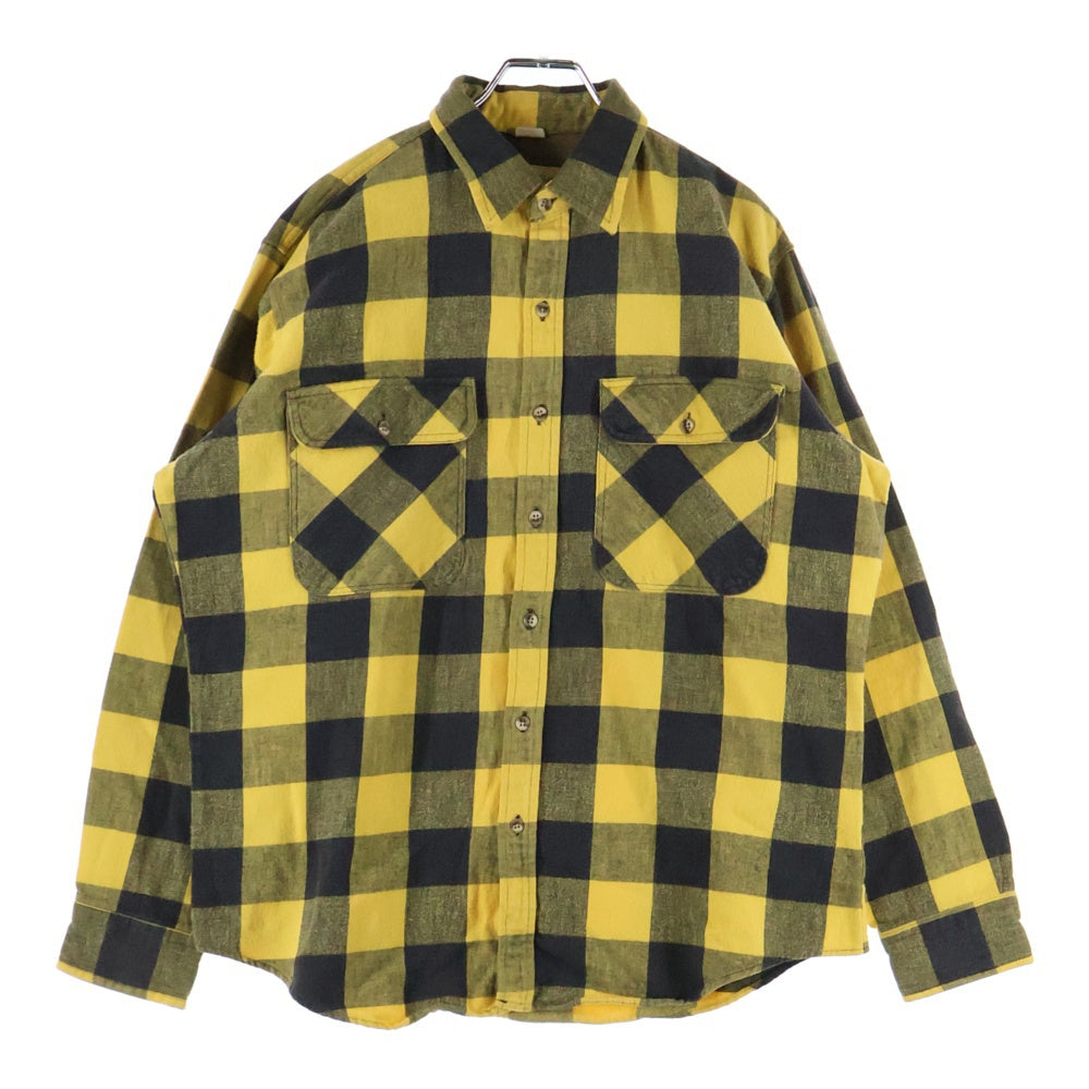 NO BRAND(ノーブランド) ST JOHNS BAY セントジョンズベイ 90s フランネルシャツ バッファロー ブロックチェック ネルシャツ イエロー/ブラック