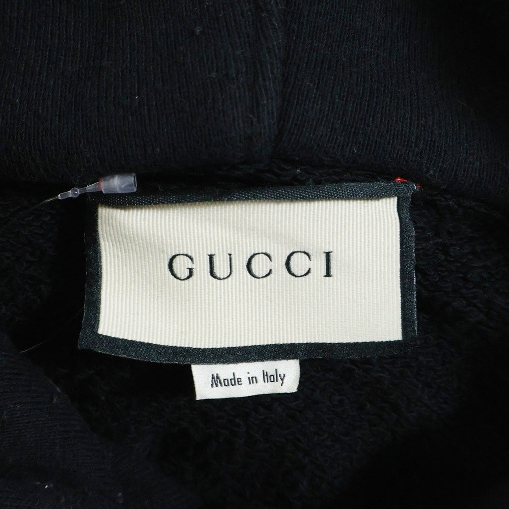 美品 グッチ ヴィンテージ加工 パーカー 454585 プリント フード付き 黒 GUCCI(グッチ) ヴィンテージ加工フーデッドプリント プルオーバー