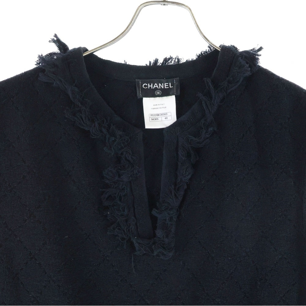 CHANEL(シャネル) ロゴ刺繍 ノースリーブニットワンピース ブラック