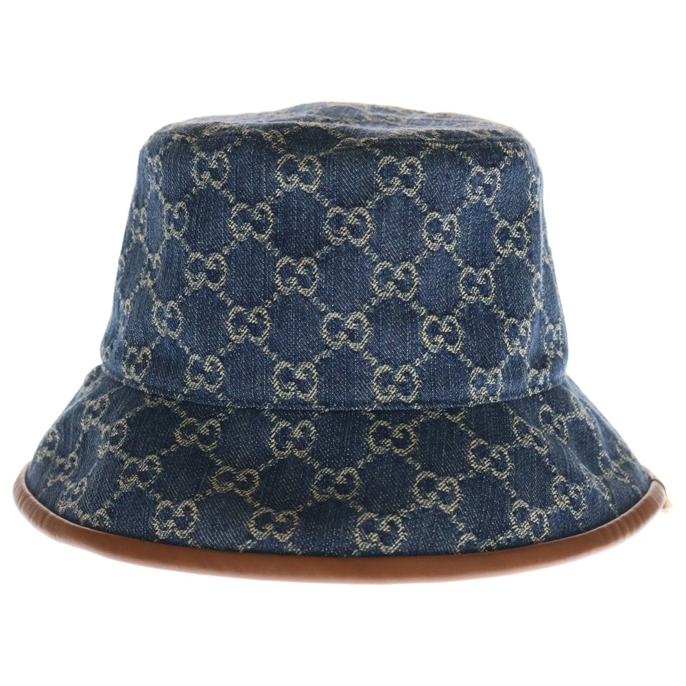 美品 GUCCI バケットハット デニム調 ブラック(L)GG柄 ユニセックス GUCCI デニム バケットハット Lサイズ