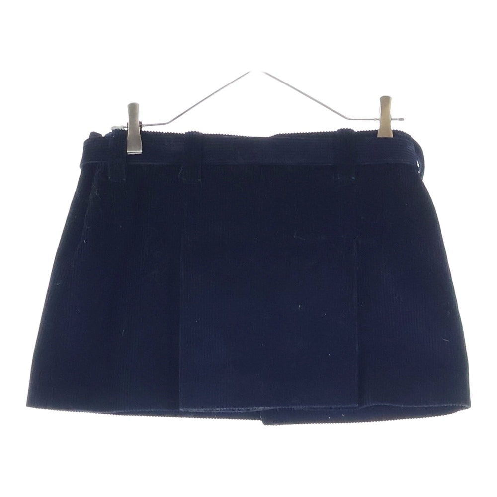 miumiu(ミュウミュウ) 胸ロゴ コーデュロイ ブルゾンジャケット ロゴバックル ミニスカート セットアップ ネイビー レディース