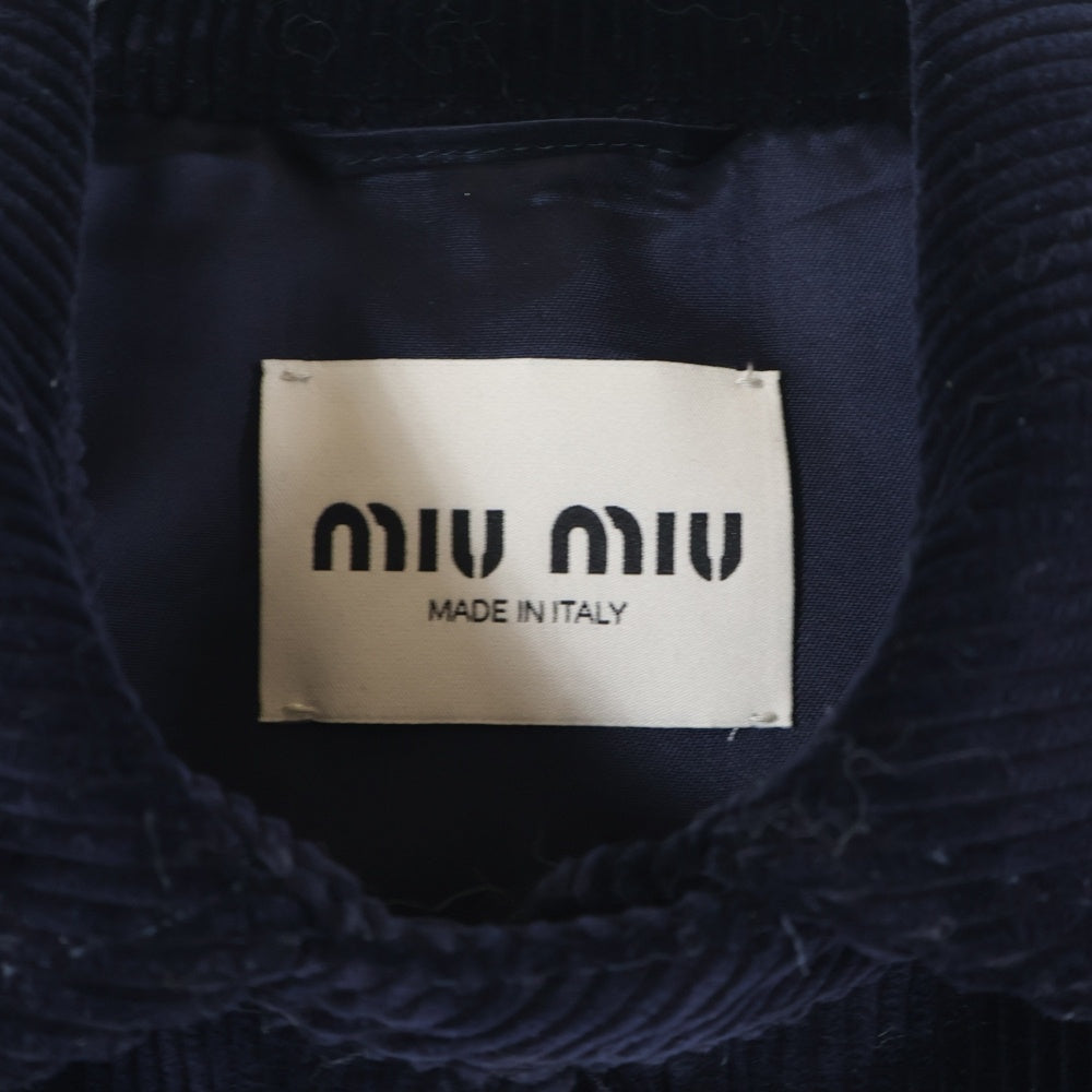 miumiu(ミュウミュウ) 胸ロゴ コーデュロイ ブルゾンジャケット ロゴバックル ミニスカート セットアップ ネイビー レディース