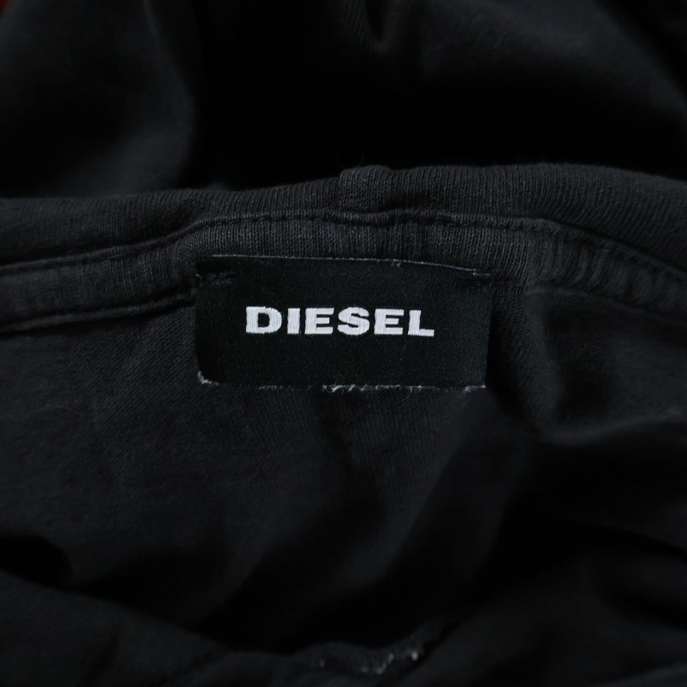 DIESEL(ディーゼル) ロゴ刺繍 フード付き ロングスリーブTシャツ ブラック