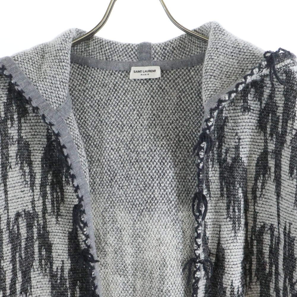 SAINT LAURENT PARIS(サンローランパリ) 13AW 総柄 フード付き ニットカーディガン グレー 497295