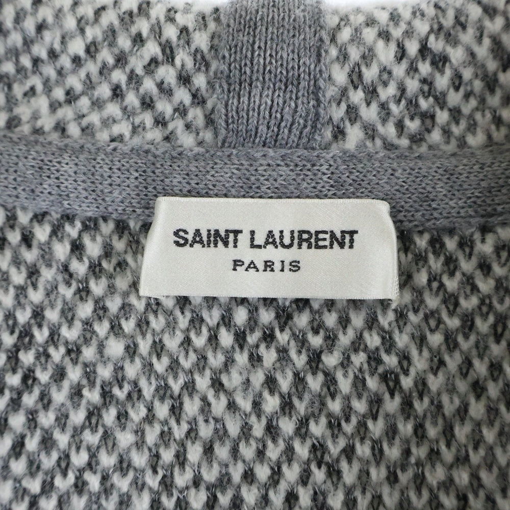 SAINT LAURENT PARIS(サンローランパリ) 13AW 総柄 フード付き ニットカーディガン グレー 497295