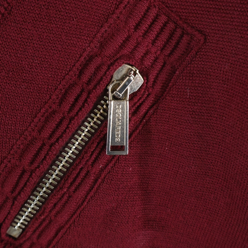 DSQUARED2(ディースクエアード) フロントジップアップ Vネック ニットカーディガン S71HA0674 S15680 ワインレッド