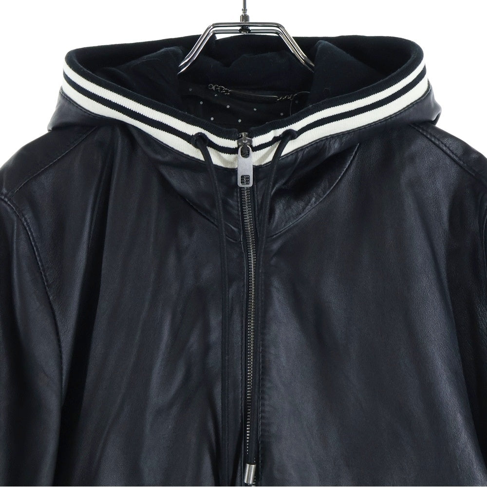 DOLCE & GABBANA(ドルチェアンドガッバーナ) ジップアップ フーデッド ラムレザーブルゾンジャケット ブラック G9FS0L