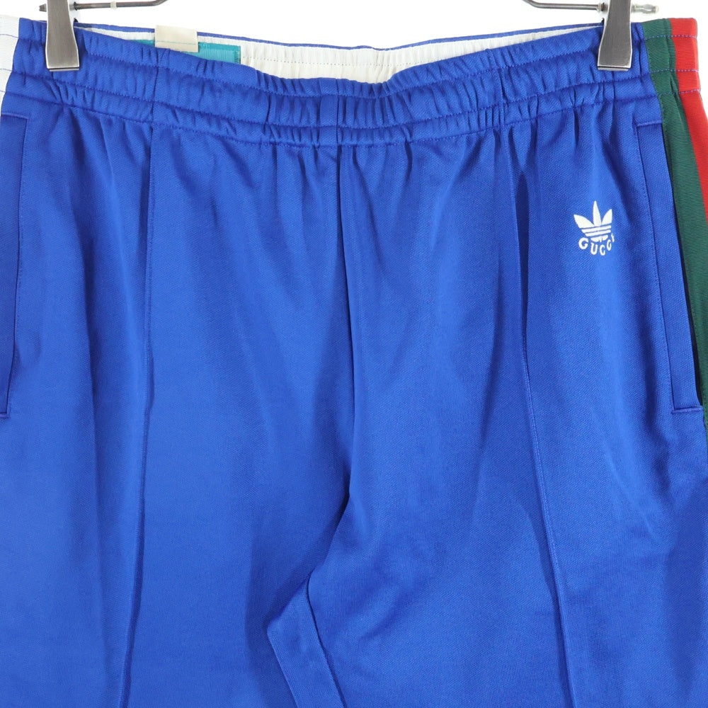 GUCCI(グッチ) ×adidas ロゴ刺繍 サイドライン トラックパンツ ブルー 691785