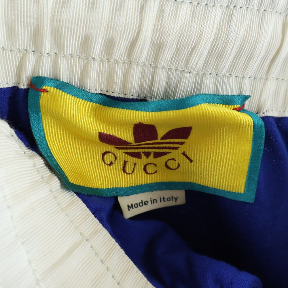 GUCCI(グッチ) ×adidas ロゴ刺繍 サイドライン トラックパンツ ブルー 691785