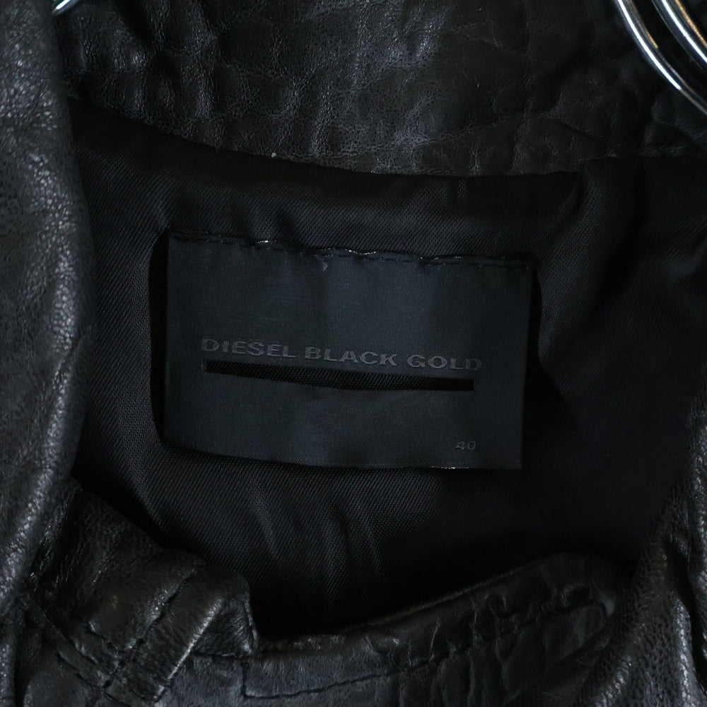 DIESEL BLACK GOLD(ディーゼルブラックゴールド) 絞り加工 ジップアップ レザーベスト ジャケット IT008709 ブラック レディース