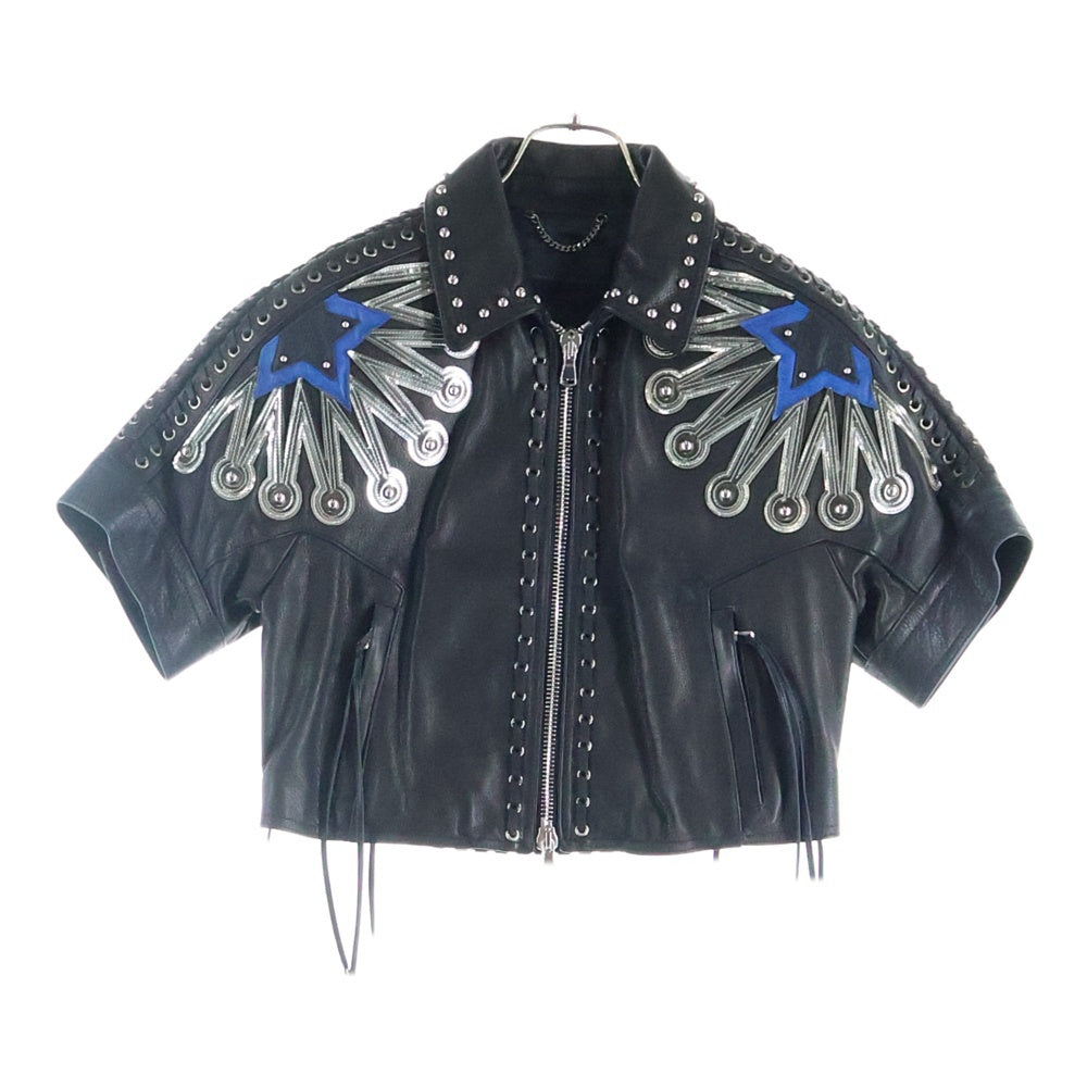DIESEL BLACK GOLD(ディーゼルブラックゴールド) グロメット スタッズ ショートスリーブ レザージャケット 17001443 ブラック レディース