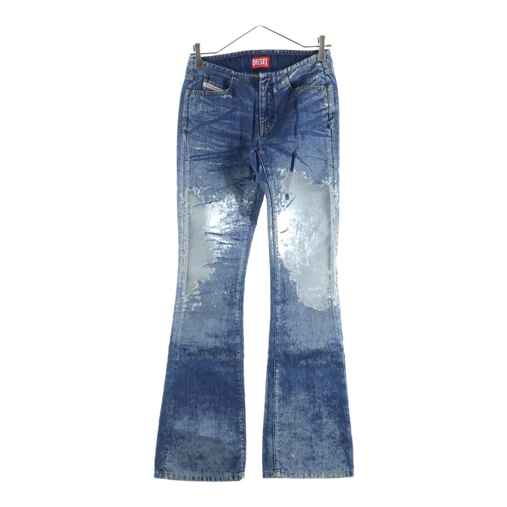 DIESEL(ディーゼル) D-SHARK-FSD2 ダメージ加工 シースルー フレアデニムパンツ 068JH インディゴ レディース