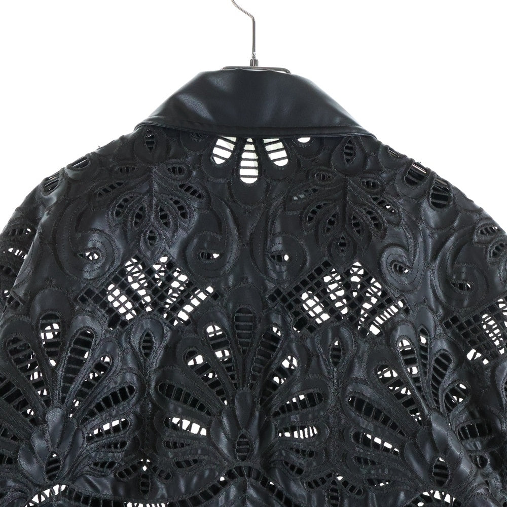 H&M(エイチアンドエム) フローラル装飾 フェイクレザー シャツジャケット ブラック レディース