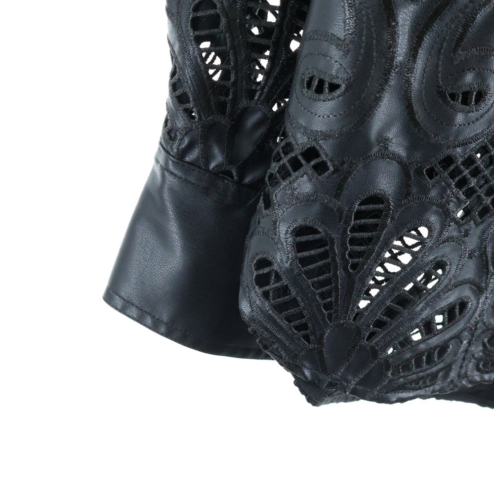 H&M(エイチアンドエム) フローラル装飾 フェイクレザー シャツジャケット ブラック レディース